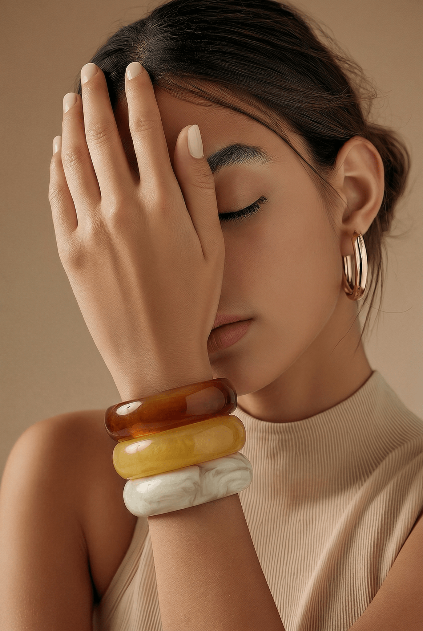 3 pc Chunky Bangle Bracelets Marble Natural/Yellow/Brown - Reed House of Jewels
