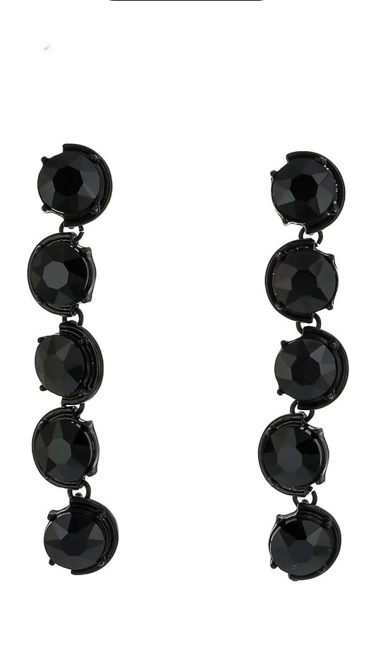 Hematite Tone Faceted Jet Black Stone Linear Drop Earrings - Reed House of Jewels