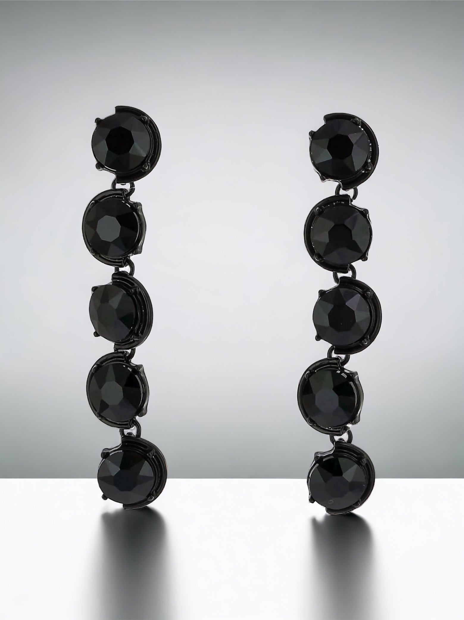 Hematite Tone Faceted Jet Black Stone Linear Drop Earrings - Reed House of Jewels