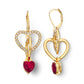 Gold Tone Red Heart and Crystal Double Drop Lever Back Earrings - Reed House of Jewels