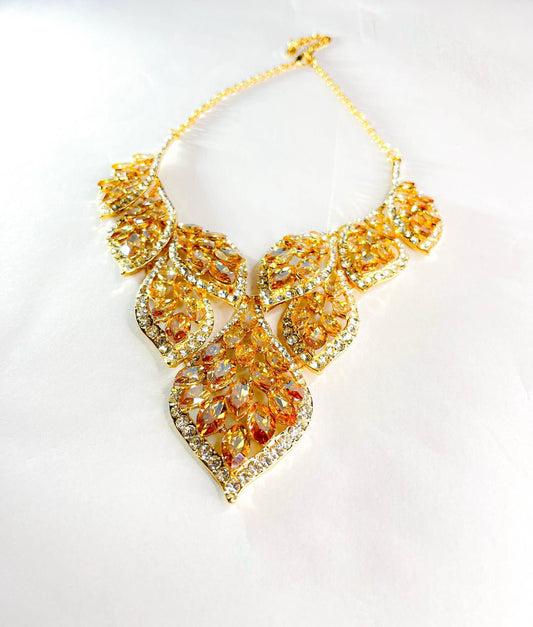 Citrine Leaf Crystal and Gem Bib Necklace - Reed House of Jewels