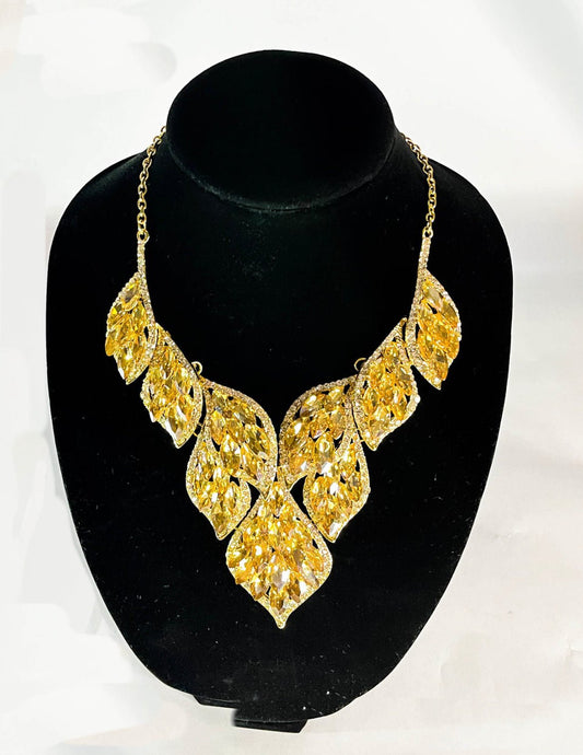 Citrine Leaf Crystal and Gem Bib Necklace - Reed House of Jewels