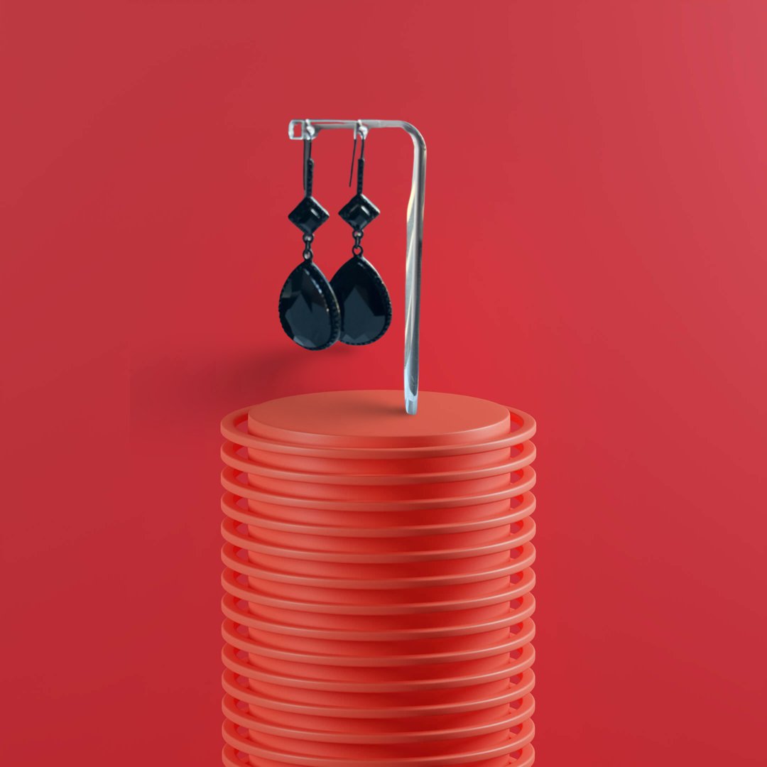 Jet Black Small Square with Teardrop Drop Earrings - Reed House of Jewels