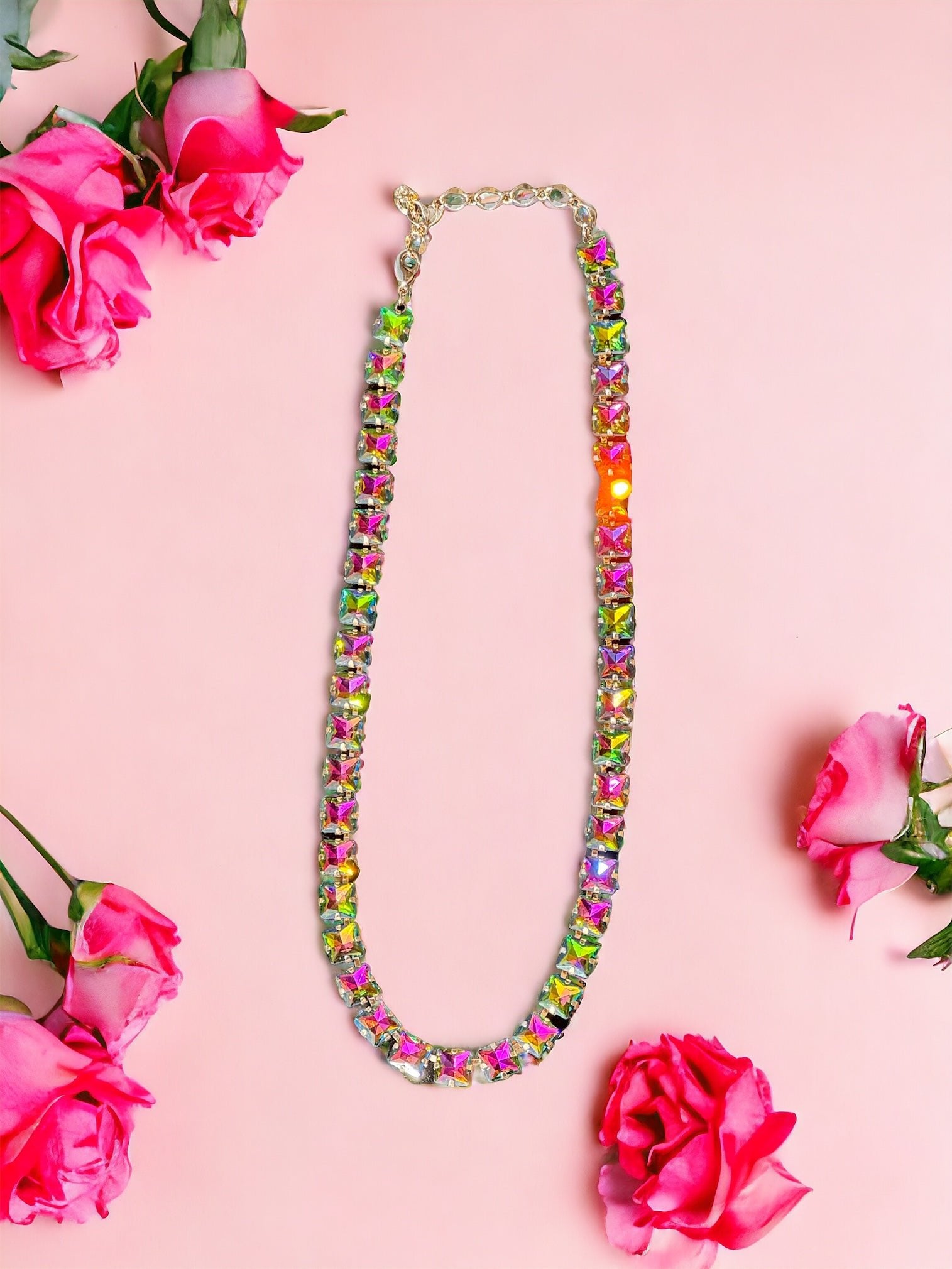 Multi - Colored Stone Gold Tone Collar Necklace - Reed House of Jewels