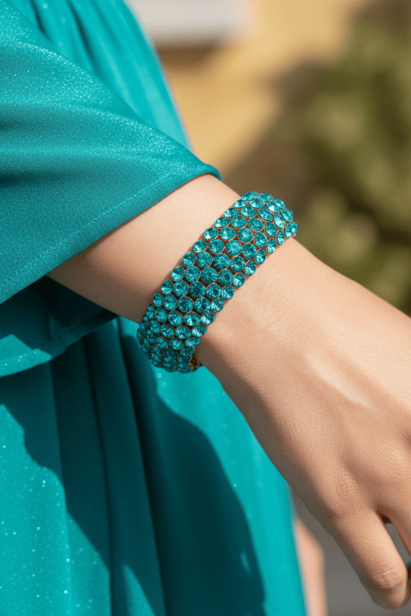 Teal Crystal Statement Stretch Cuff Bracelet - Reed House of Jewels
