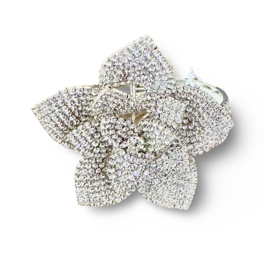 Silver Crystal Pave Flower Bangle Cuff Bracelet