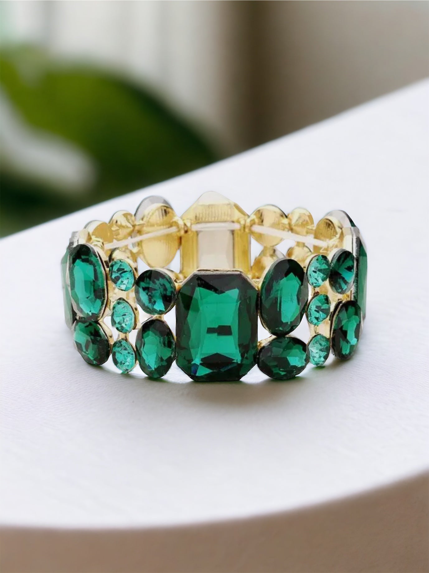 Emerald Crystal Accented Stretch Evening Bracelet - Reed House of Jewels