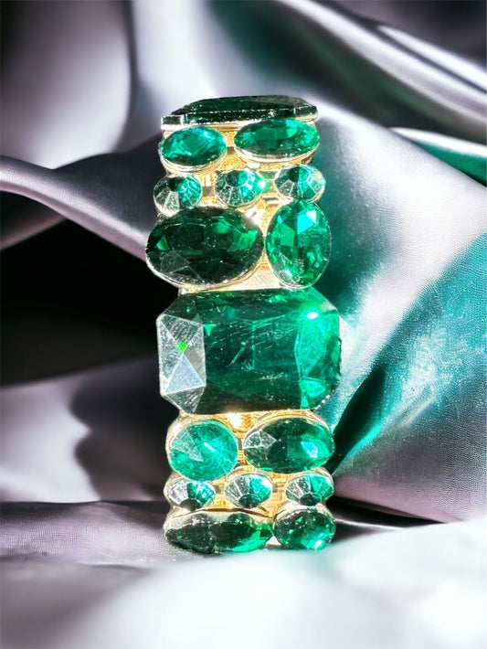 Emerald Crystal Accented Stretch Evening Bracelet - Reed House of Jewels