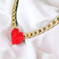 Red Heart Rhinestone Pave Chunky Metal Chain Necklace - Reed House of Jewels