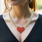 Red Heart Rhinestone Pave Chunky Metal Chain Necklace - Reed House of Jewels