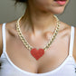 Red Heart Rhinestone Pave Chunky Metal Chain Necklace - Reed House of Jewels