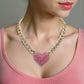 Pink Heart Rhinestone Pave Chunky Metal Chain Necklace - Reed House of Jewels