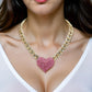 Pink Heart Rhinestone Pave Chunky Metal Chain Necklace - Reed House of Jewels