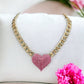 Pink Heart Rhinestone Pave Chunky Metal Chain Necklace - Reed House of Jewels