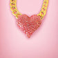 Pink Heart Rhinestone Pave Chunky Metal Chain Necklace - Reed House of Jewels