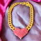 Pink Heart Rhinestone Pave Chunky Metal Chain Necklace - Reed House of Jewels