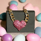 Pink Heart Rhinestone Pave Chunky Metal Chain Necklace - Reed House of Jewels