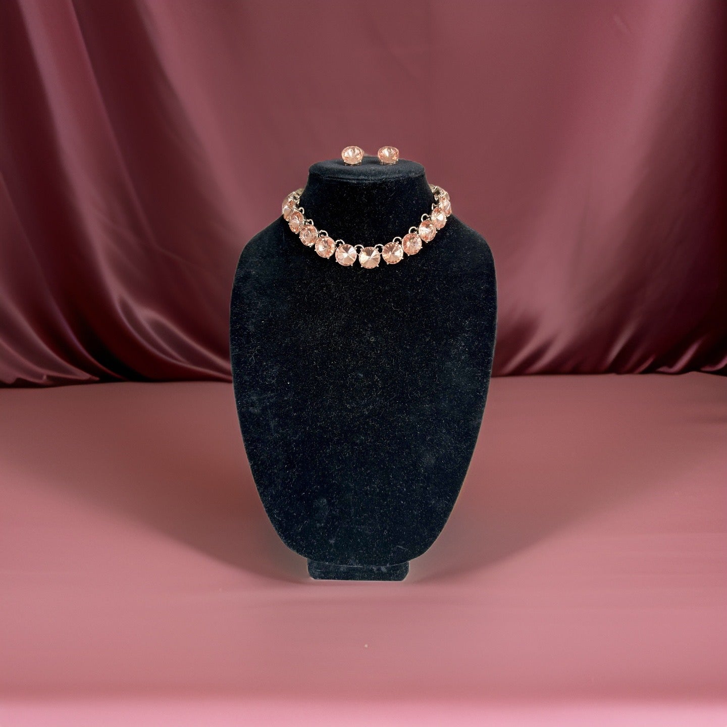 Peach Round Stone Link Evening Necklace and Earring Set - Reed House of Jewels