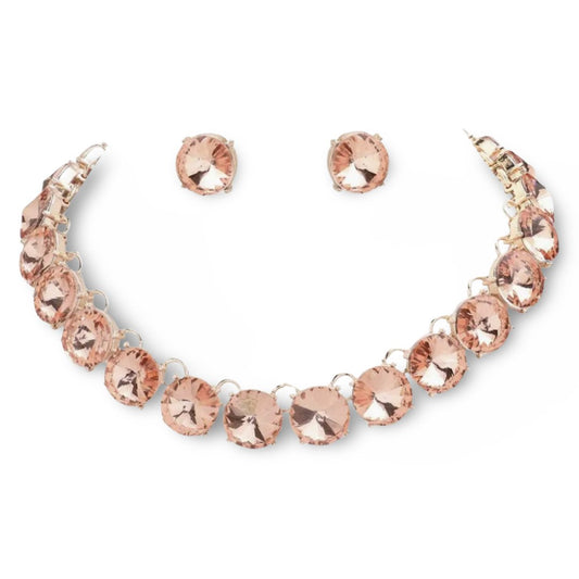 Peach Round Stone Link Evening Necklace and Earring Set - Reed House of Jewels