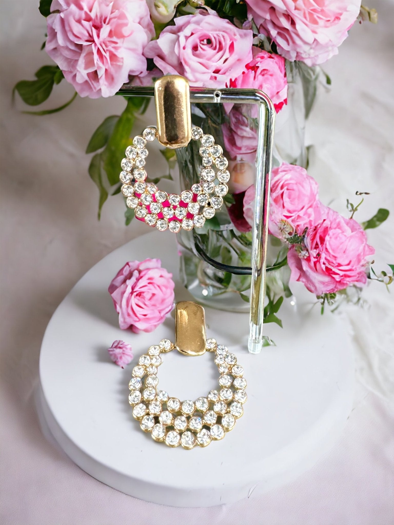 Rhinestone Cluster Open Circle Earrings - Reed House of Jewels