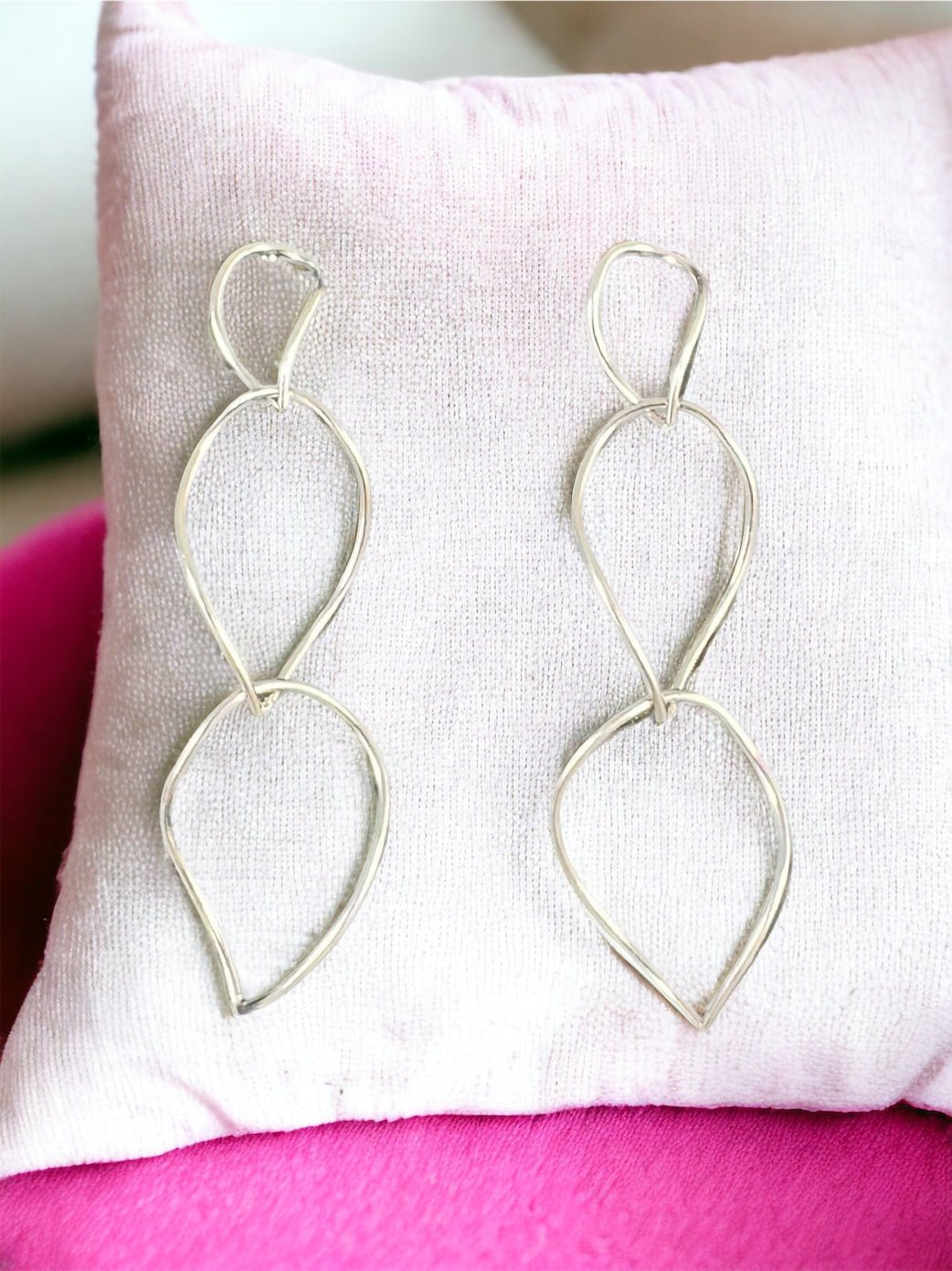 Twisted Triple Open Metal Silver Tone Link Dangle Earrings - Reed House of Jewels