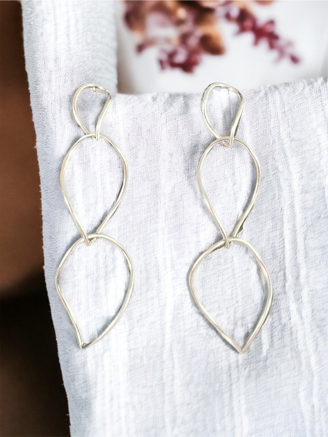 Twisted Triple Open Metal Silver Tone Link Dangle Earrings - Reed House of Jewels