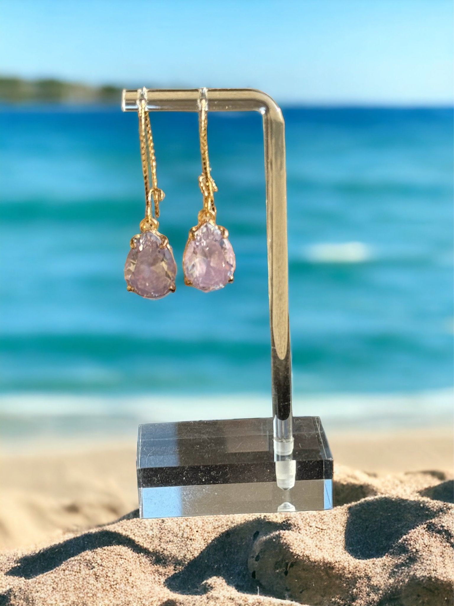 Lilac Pear Shaped Cubic Zirconia Stone Dangle Earrings - Reed House of Jewels