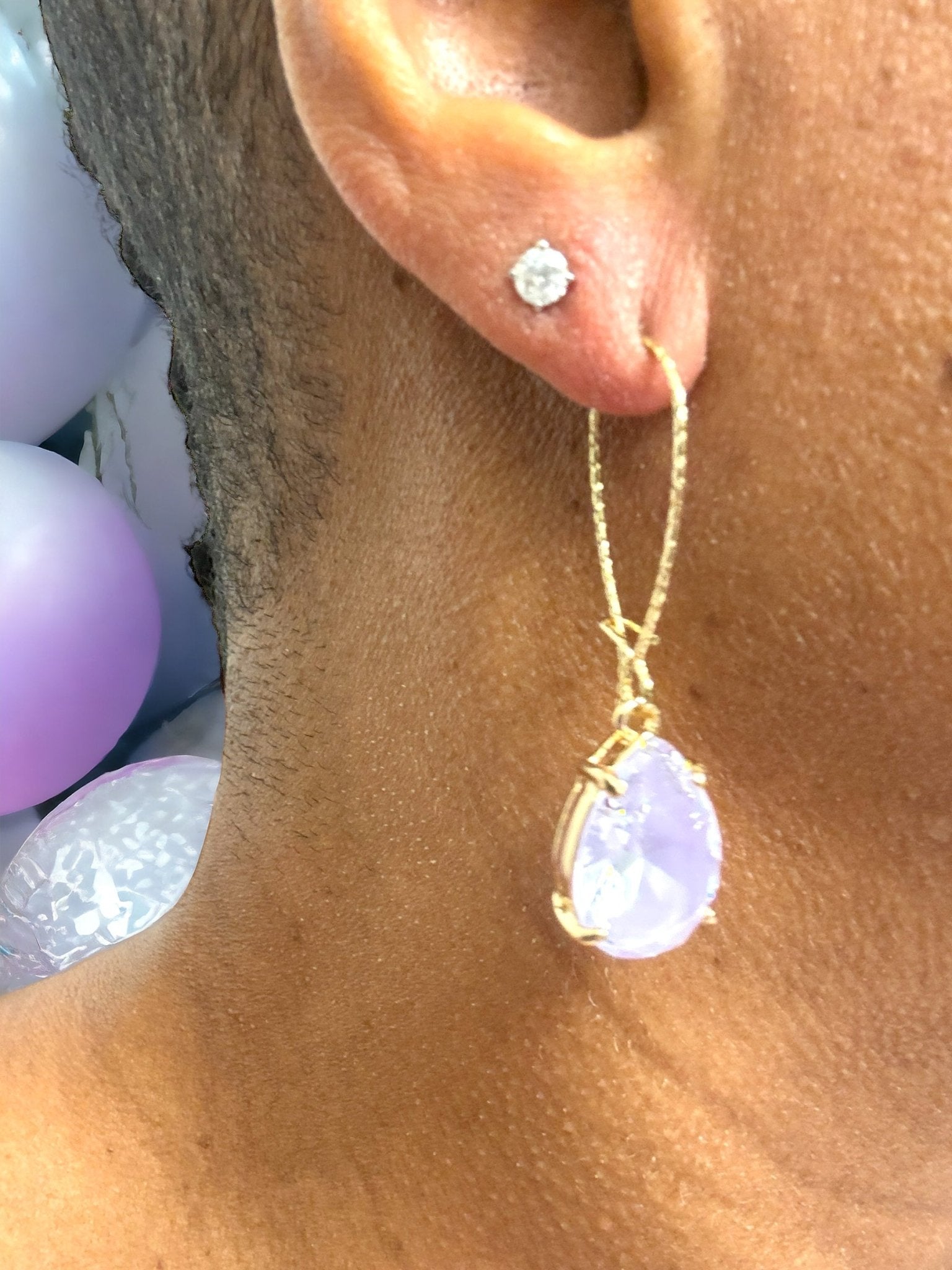 Lilac Pear Shaped Cubic Zirconia Stone Dangle Earrings - Reed House of Jewels