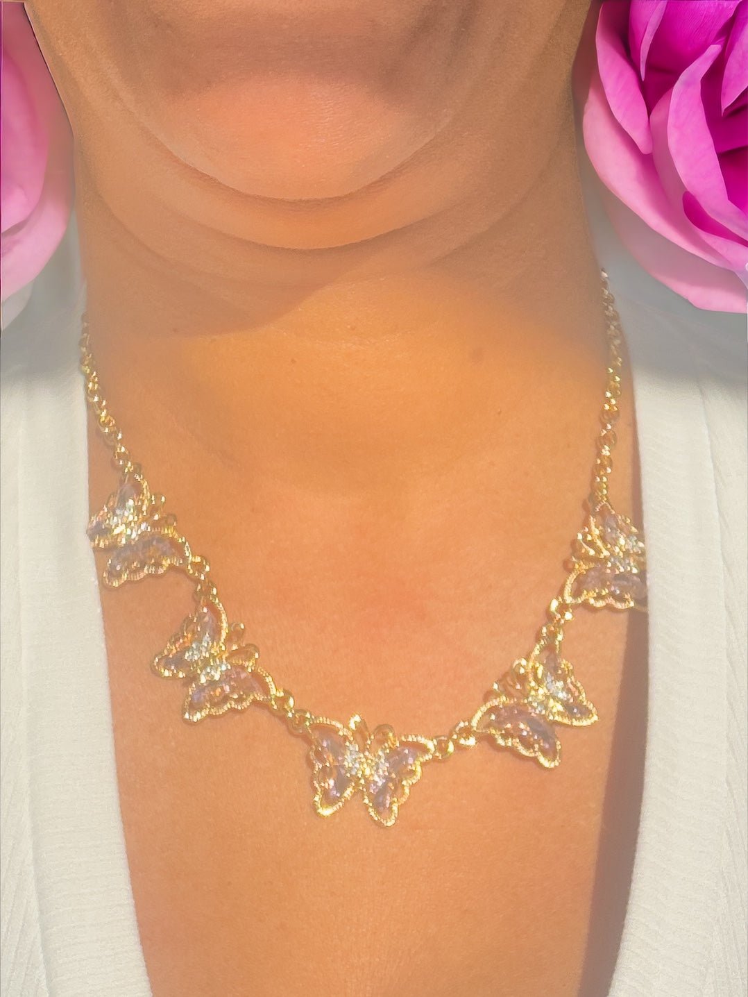 Crystal Blush Butterfly Collar Necklace - Reed House of Jewels