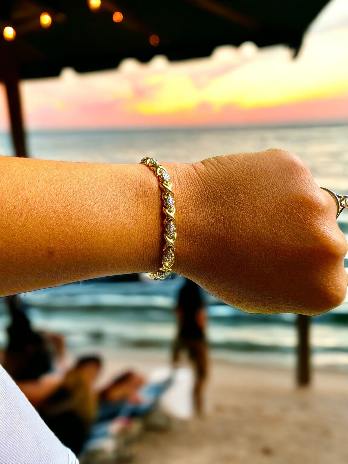Fine Silver Plated Diamond Accented 14K Gold Over Brass X Design Tennis Bracelet - Reed House of Jewels