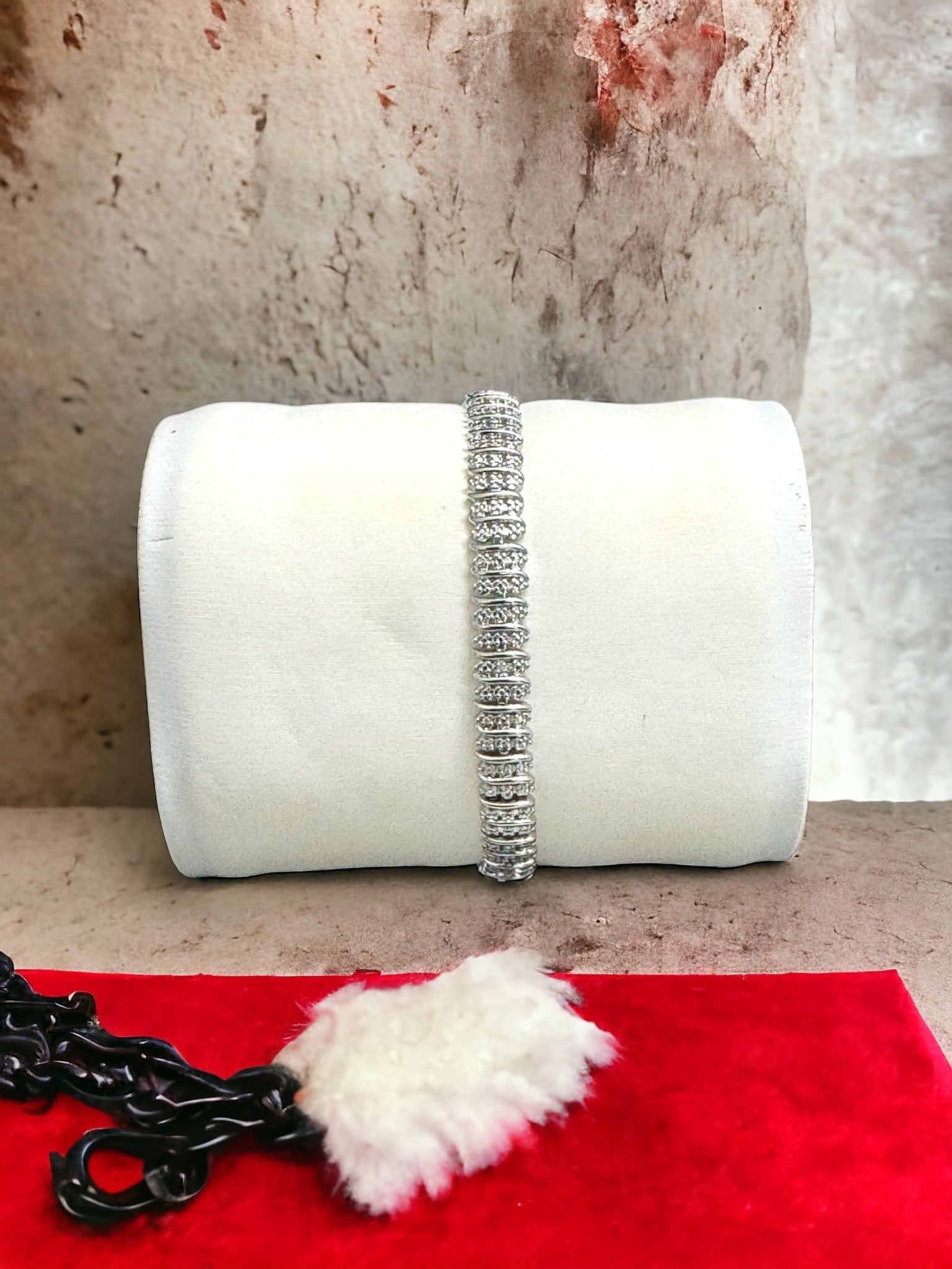 Bracket Diamond Accent 7.25 Inch Tennis Bracelet - Silver - Reed House of Jewels