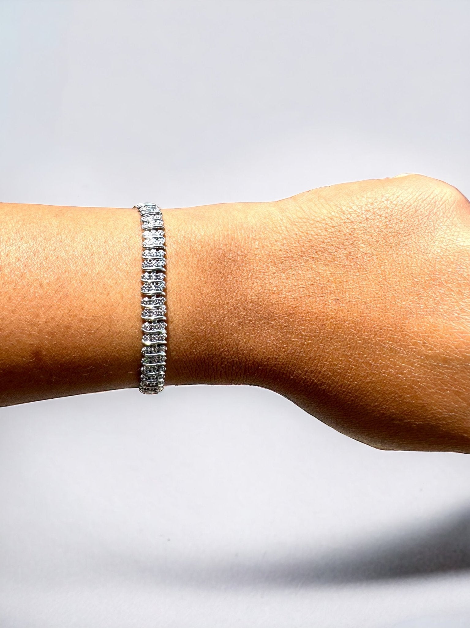 Bracket Diamond Accent 7.25 Inch Tennis Bracelet - Silver - Reed House of Jewels