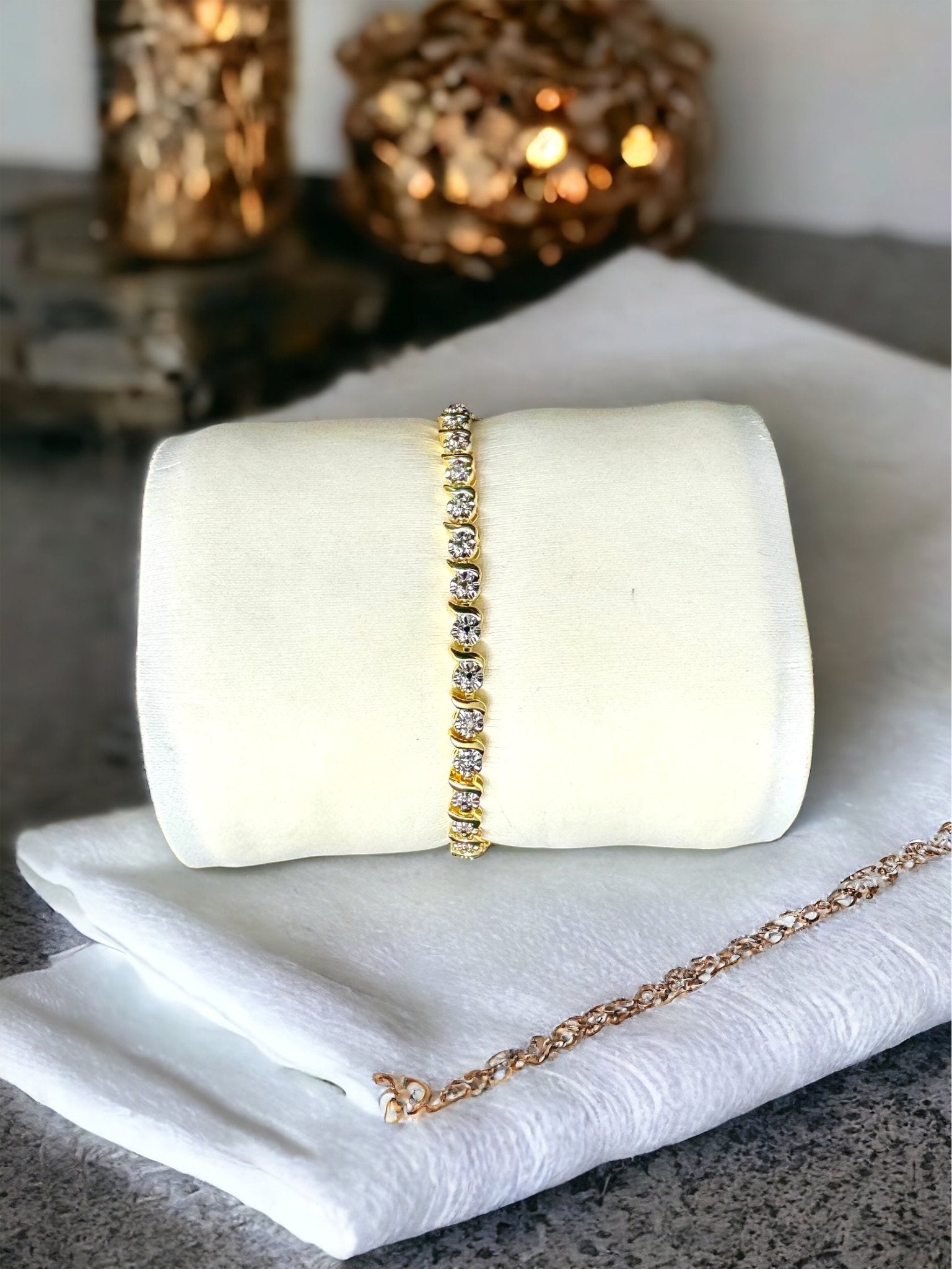 Gold and Diamond Accent 7.25 Inch Heart Charm Tennis Bracelet - Reed House of Jewels