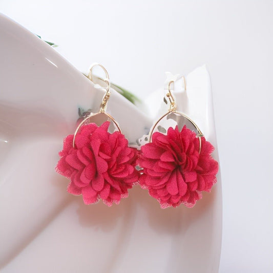 Pink Pom Floral Drop Earrings - Reed House of Jewels