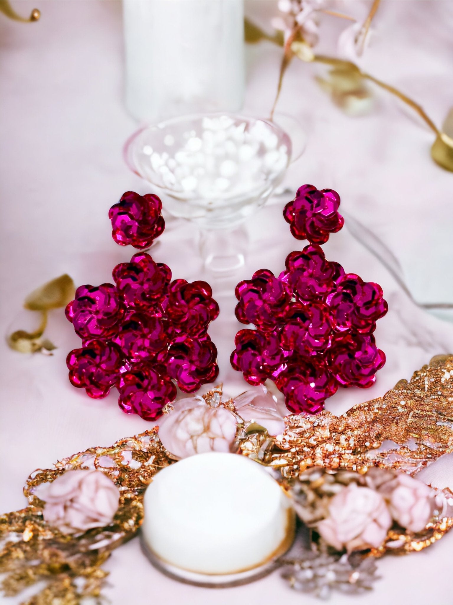 Pink Sequins Drop Earrings - Reed House of Jewels