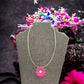 Silver Tone Coil Pink Flower Pendant Necklace and Drop Earring Set - Reed House of Jewels