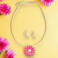 Silver Tone Coil Pink Flower Pendant Necklace and Drop Earring Set - Reed House of Jewels