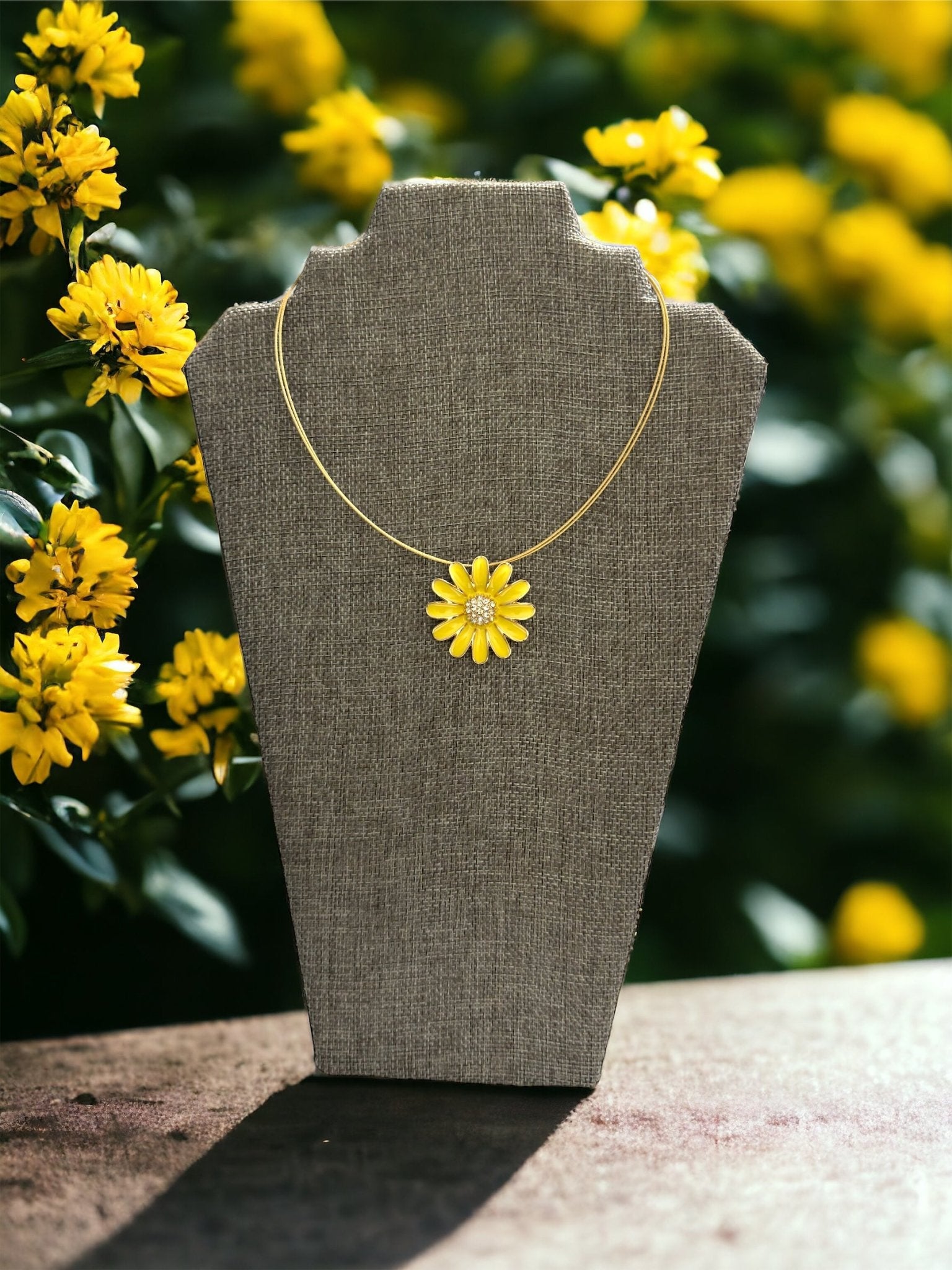 Gold Tone Coil Yellow Flower Pendant Necklace and Drop Earring Set - Reed House of Jewels