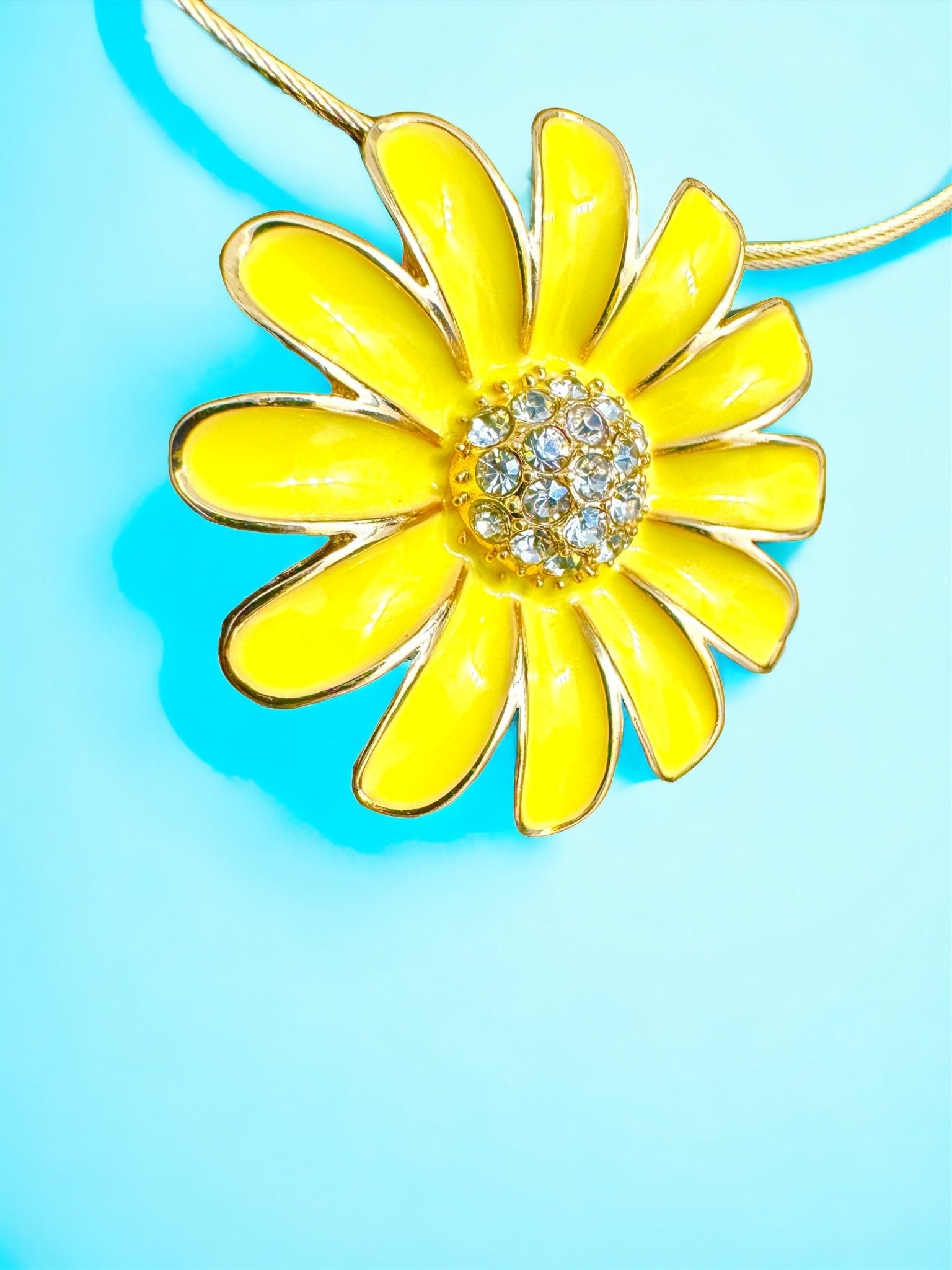 Gold Tone Coil Yellow Flower Pendant Necklace and Drop Earring Set - Reed House of Jewels