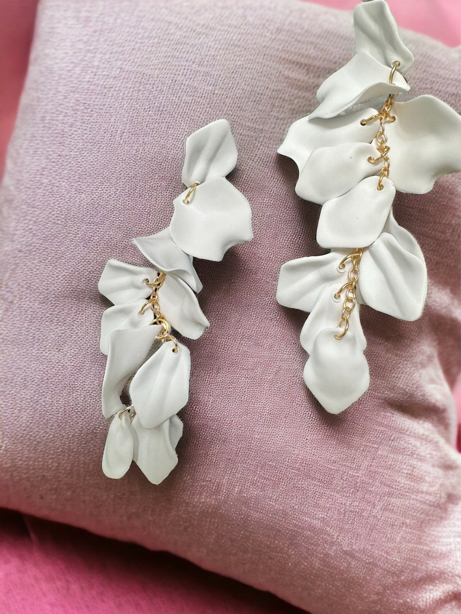 White Rose Petal Drop Earrings - Reed House of Jewels