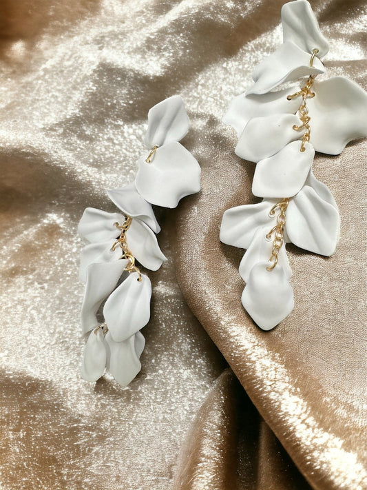 White Rose Petal Drop Earrings - Reed House of Jewels