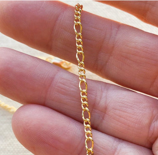 18k Gold Filled 2mm Rounded 3x1 Figaro Anklet - Reed House of Jewels