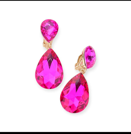 Fuchsia/Hot Pink Crystal Teardrop Earrings - Reed House of Jewels