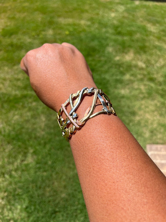 Mixed Metal Scribble Cuff Bracelet