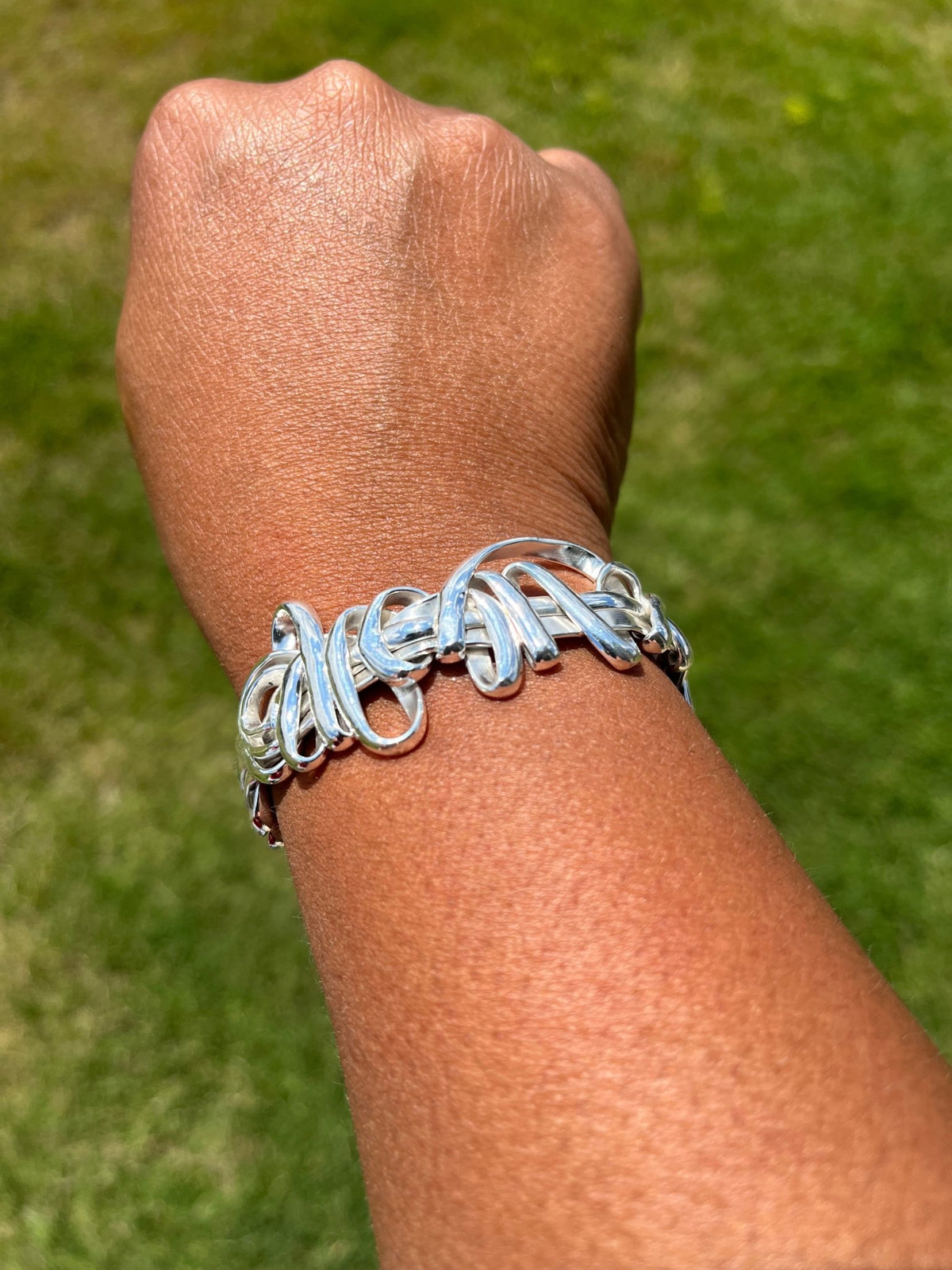 Silver Plated Narrow Scribble Cuff Bracelet - Reed House of Jewels