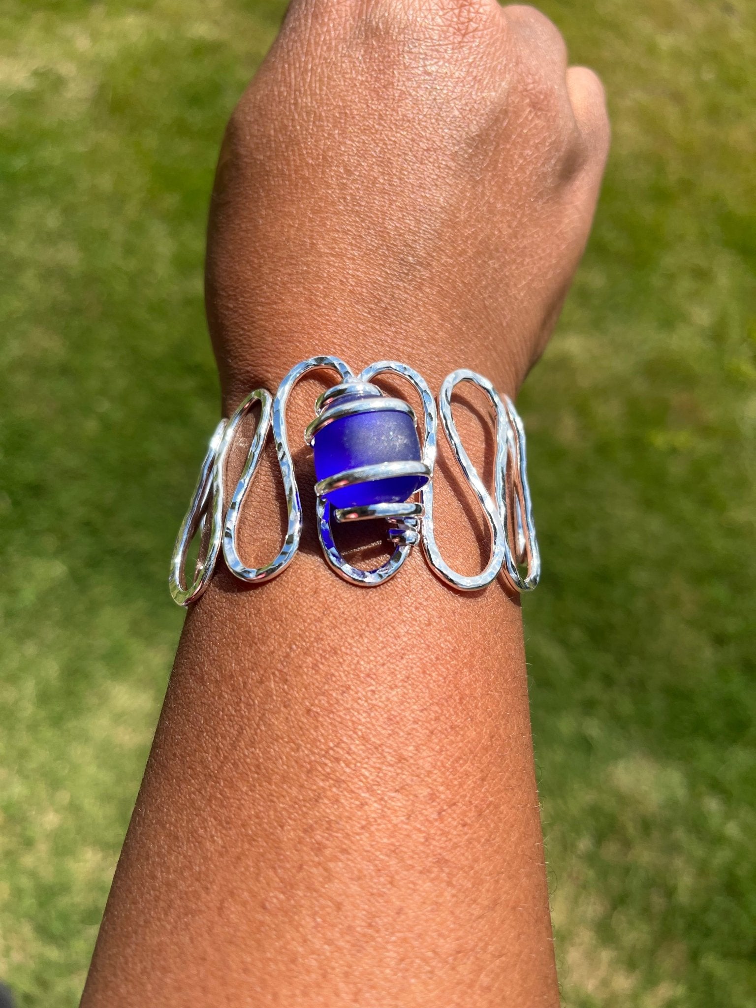 Cultured Sea Glass Cuff Bracelet - Cobalt Blue - Reed House of Jewels
