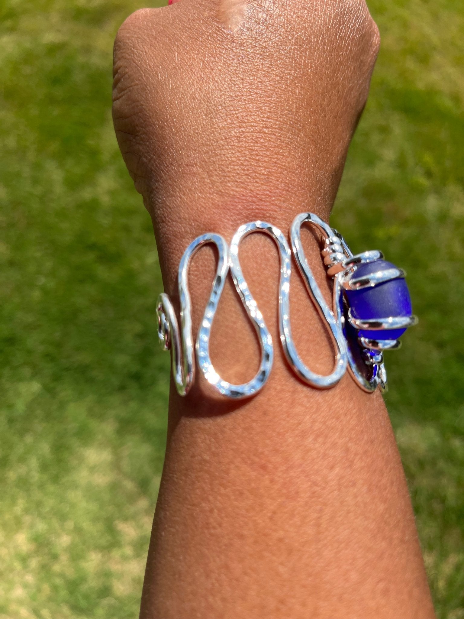 Cultured Sea Glass Cuff Bracelet - Cobalt Blue - Reed House of Jewels