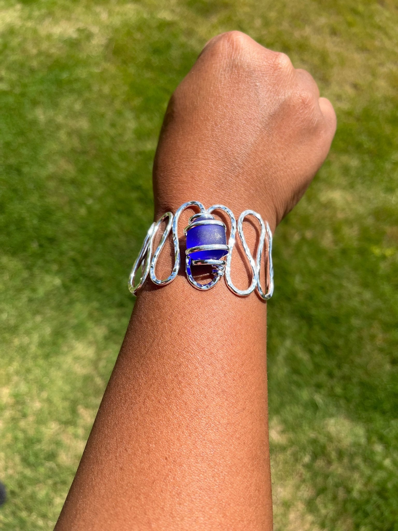 Cultured Sea Glass Cuff Bracelet - Cobalt Blue - Reed House of Jewels