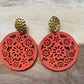 Orange/Gold Wooden Floral Clip Earrings - Reed House of Jewels