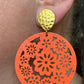 Orange/Gold Wooden Floral Clip Earrings - Reed House of Jewels